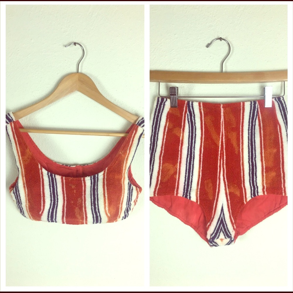Vintage 60s Red, White & Blue Terrycloth Swim Suit